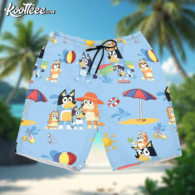 Bluey Family Summer Beach Hawaiian Shirt And Shorts