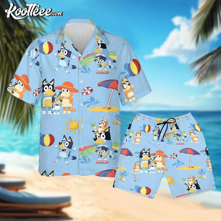 Bluey Family Summer Beach Hawaiian Shirt And Shorts
