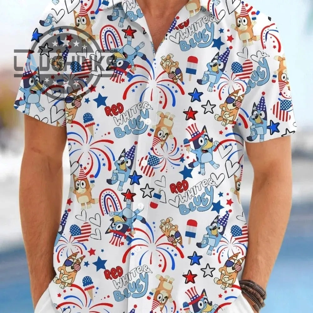 Bluey Hawaiian Shirt And Shorts Men’s 4Th Of July Shirts Perfect Independence Day Gift