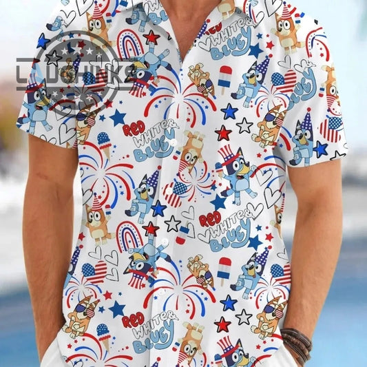 Bluey Hawaiian Shirt And Shorts Men’s 4Th Of July Shirts Perfect Independence Day Gift