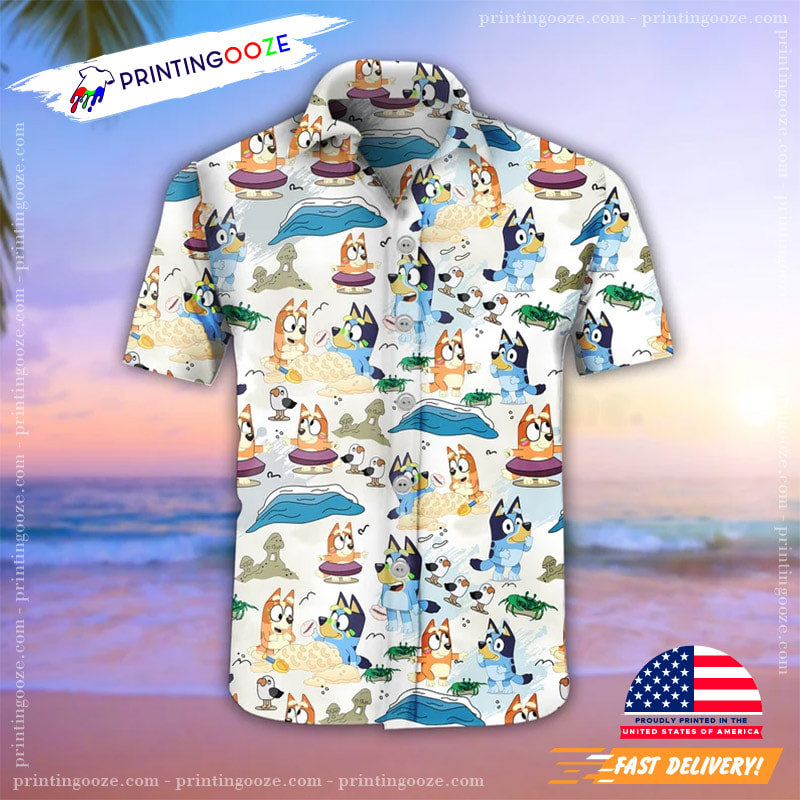 Bluey Hawaiian Shirt, Bingo And Bluey Button Shirt
