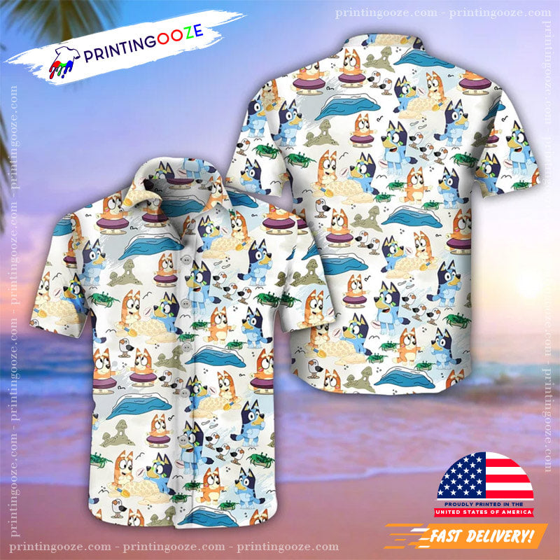 Bluey Hawaiian Shirt, Bingo And Bluey Button Shirt