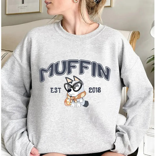 Bluey Muffin Sweatshirt, Muffin Est 2018 Sweatshirt, Bluey Cartoon Sweatshirts, Muffin Cupcake Heeler, Muffin Shirt Hoodie