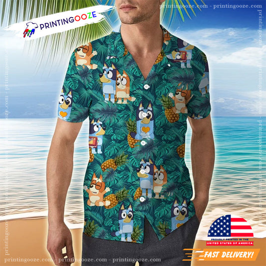 Bluey Tropical Hawaiian Shirt, Bluey Hawaiian Fathers’ Gift
