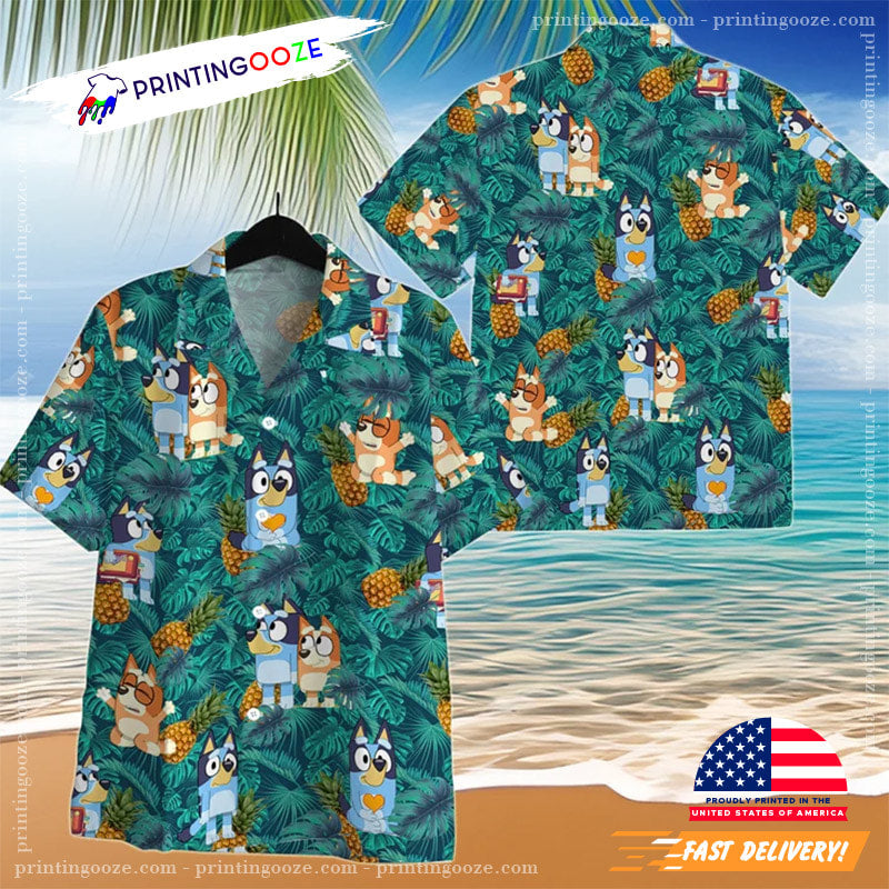 Bluey Tropical Hawaiian Shirt, Bluey Hawaiian Fathers’ Gift