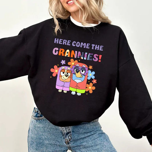Bluey and Bingo Here Come The Grannies Flower Shirt | Bluey Sweater, Bluey And Bingo Shirt, Bluey T-Shirt, Bluey Shirt,...