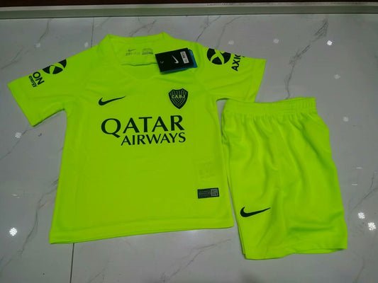 Boca away fluorescent green kids soccer kits 19-20