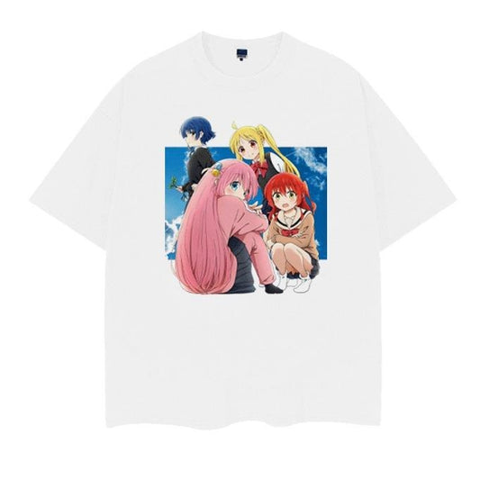 Bocchi the Rock! "Group Photo" Vintage Oversized Tee Anime T-shirt 100% Cotton Original Design Men's Top Casual Streetwear Crewneck Loose