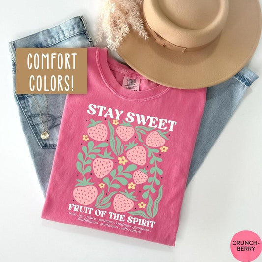 Boho Christian Strawberry Shirt Fruits of the Spirit Bible Verse Shirt Retro Jesus Apparel Cottagecore Top Floral Comfort Colors Graphic Tee