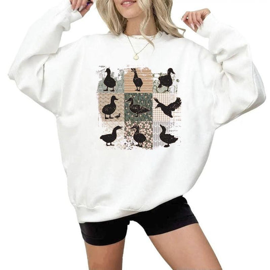 Boho Duck Sweatshirt or Hoodie T-shirt , Retro Backyard Pet Ducks Floral Farmhouse Crewneck Sweater, Duck Lover Gifts...