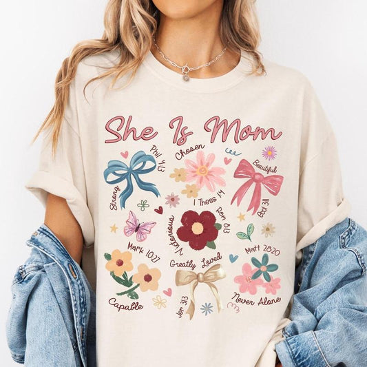 Boho Floral Mama Shirt, She is Mom Shirt, Mothers Day Shirt, Christian Mama Shirt, Floral Spring Shirt, Mama Wildflower...
