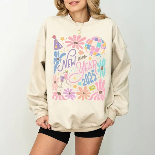Boho New Year 2025 Shirt, Retro New Years T-shirt, Disco Ball New Year's Sweatshirt, Trending Pink Bow Social Club Gift