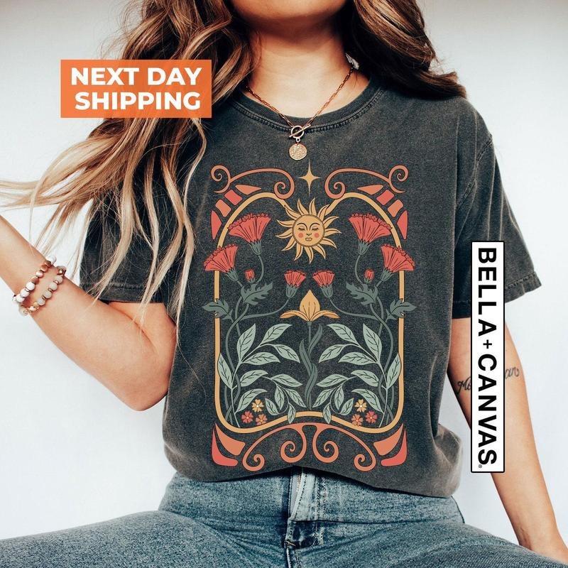 Boho Wildflowers Tshirt, Boho Floral Tshirt Art Nouveau, Boho Flowers Shirt, Floral Nature Shirt, Mystical Shirt, Art...