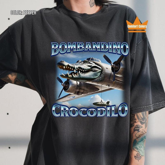 Bombardino Crocodilo Funny Brain Rot T-shirt, Bootleg Rap Tee, Meme Shirt, Weird Clothes, Italian Brainrot Meme, Crocodile Tee, Trending Tee