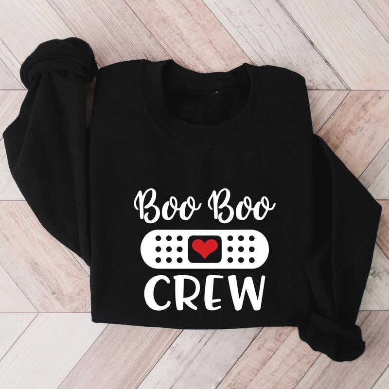 Boo Boo Crew Sweatshirt, Nurse Halloween Party Gift Hoodie, Matching Spooky Nurse Sweater, Nursing School Party Long...