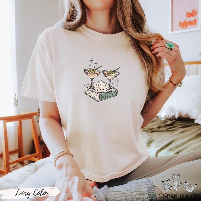 Book girlie funny cocktail shirt Bookish Boxy Tee, Martini shirt Hot girls read books smut reader book club merch bookish clothing