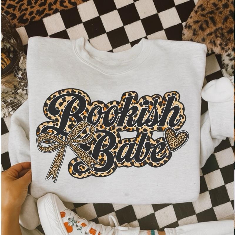 Bookish Babe Leopard Print Sweatshirt - Ash Grey - Booktok Clean T-Shirts, Hoodie | InkThreadWorks.com