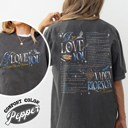 Bookish Comfort Color Shirt, I Love You Xaden Riorson Version Shirt, Fourth Wing Book Shirt Hoodie, Sweatshirt