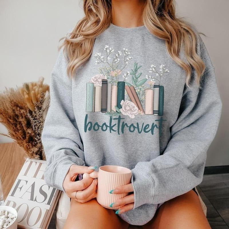 Booktrovert Sweatshirt, Book Lover Gift, Teacher Sweatshirt, Bookish Sweatshirt Gift For Her, Birthday Gift T-Shirts, Hoodie