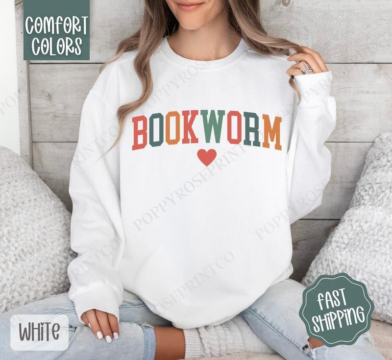 Bookworm Comfort Colors Sweatshirt, Book Lover Crewneck, Bookish  Women's Sweater T-Shirts, Hoodie | InkThreadWorks.com