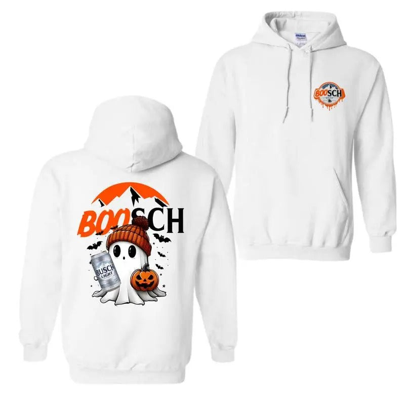 Boosch Light Cute Boo Ghost Halloween Double Sided Hoodie And Crewneck , Busch LIght Halloween Sweatshirt, Halloween Cute...