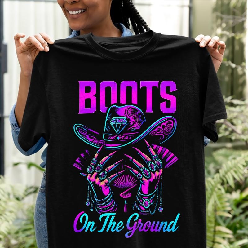 Boots On The Ground T-shirt, Where Them Fans At Shirt, County Line Dance Tees, Retro Boot Cowboy Western Cowgirl T-shirt,...