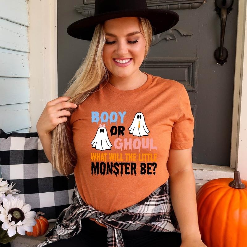 Booy Or Ghoul Shirt, What will The Little Monster Be T-Shirt, Matching Family Baby Shower Tee, Halloween Gender Reveal...