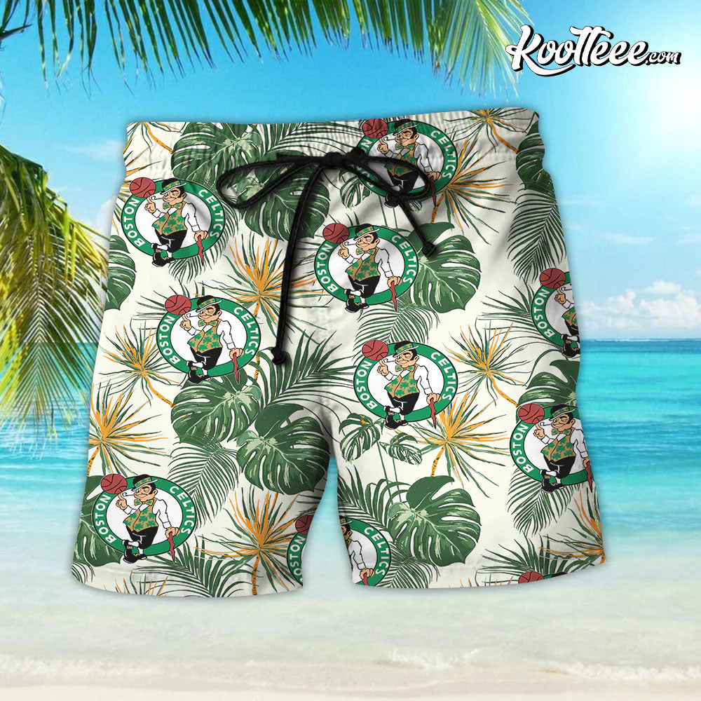 Boston Celtics Tropical Flower Short Sleeve Hawaiian Shirt Shorts