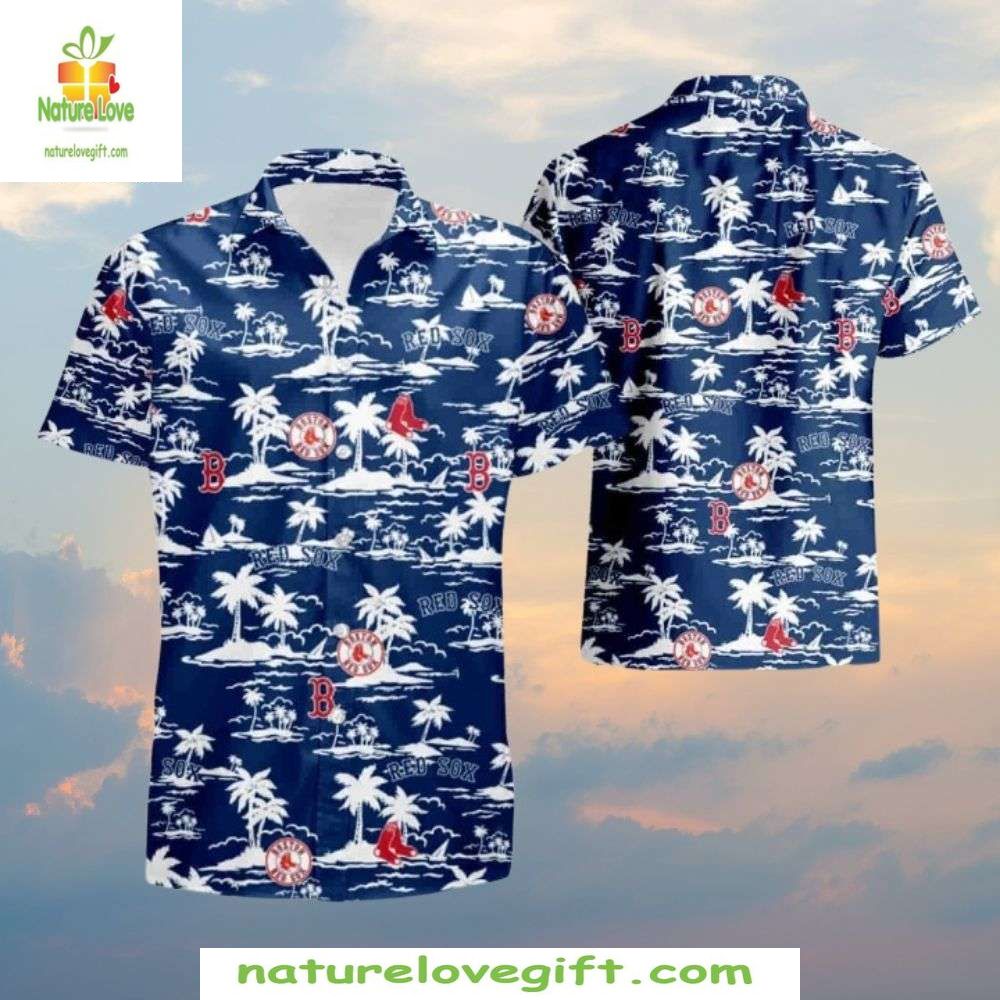 Boston Red Sox MLB Hawaiian Shirt Nautical Palm Aloha Baseball Apparel