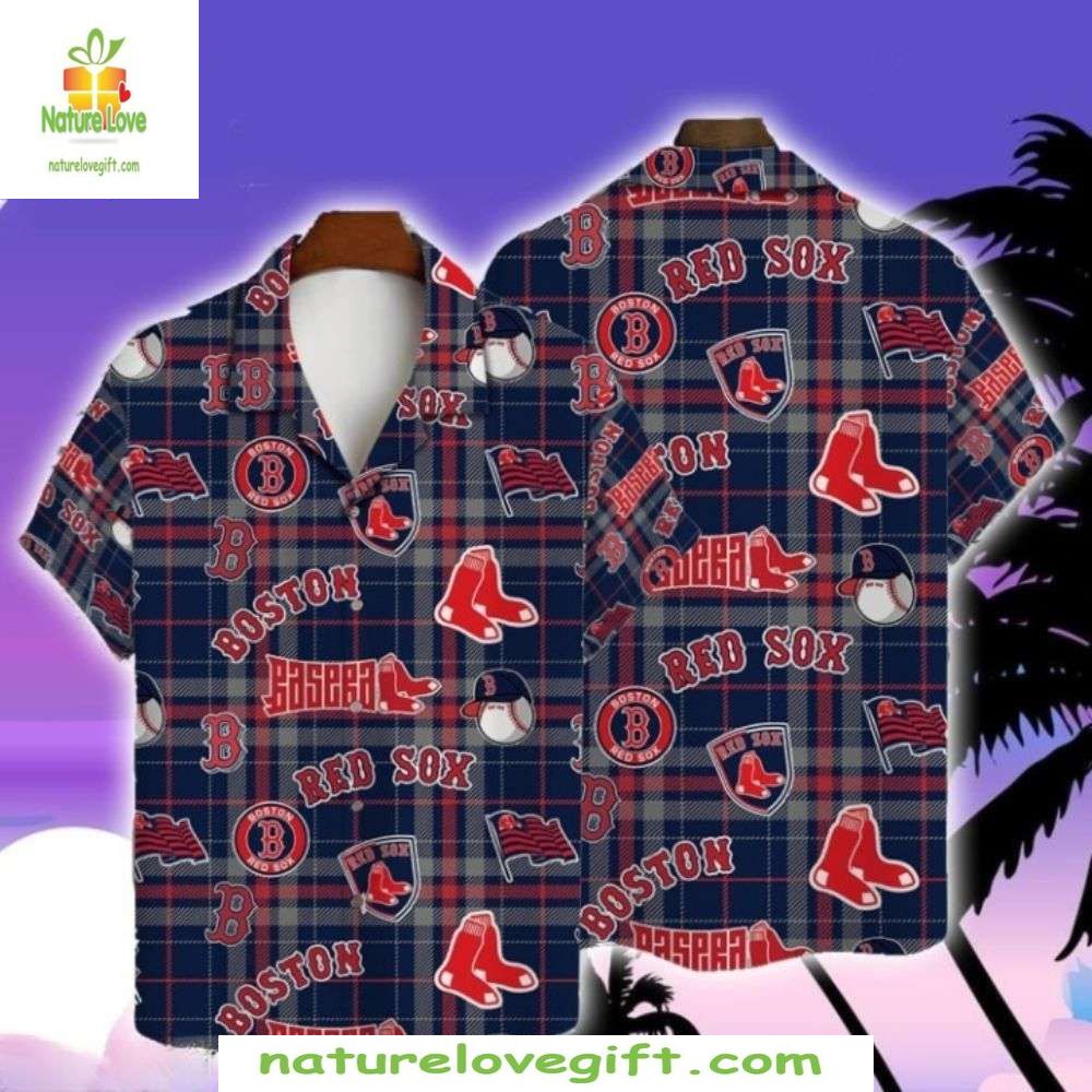 Boston Red Sox Hawaiian Shirt Navy Blue Tropical MLB Baseball Apparel