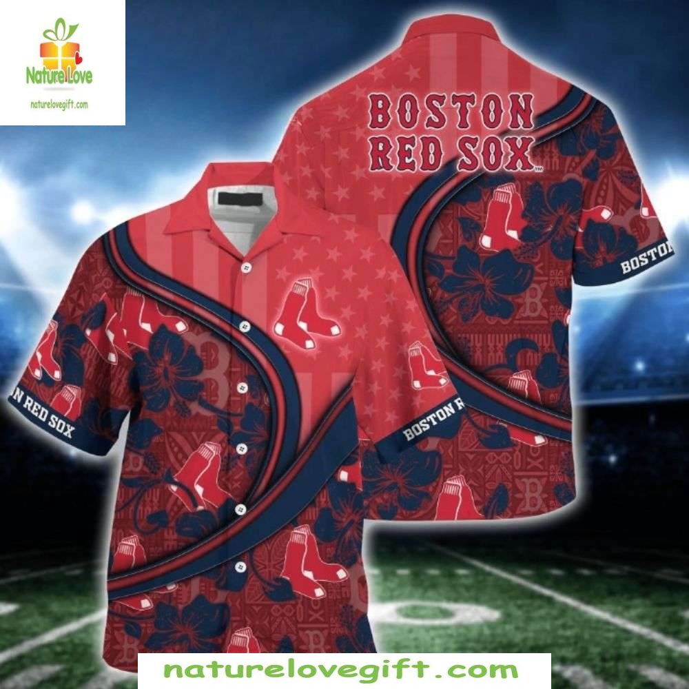 Boston Red Sox Hawaiian Shirt Patriotic Stars Stripes Baseball Apparel