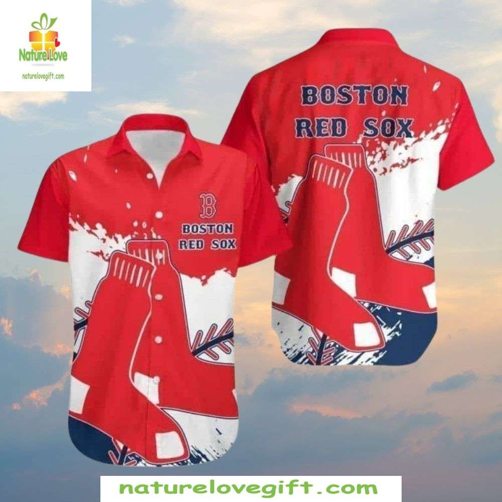 Boston Red Sox Hawaiian Shirt Red White Splash Design MLB Baseball Apparel