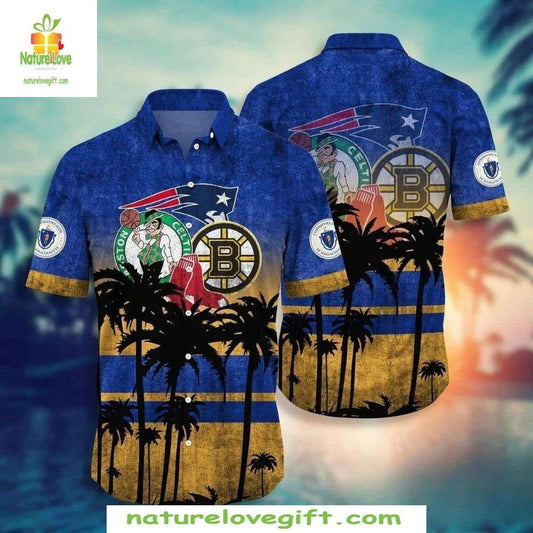Boston Red Sox Hawaiian Shirt MLB Baseball Apparel Palm Silhouette Design