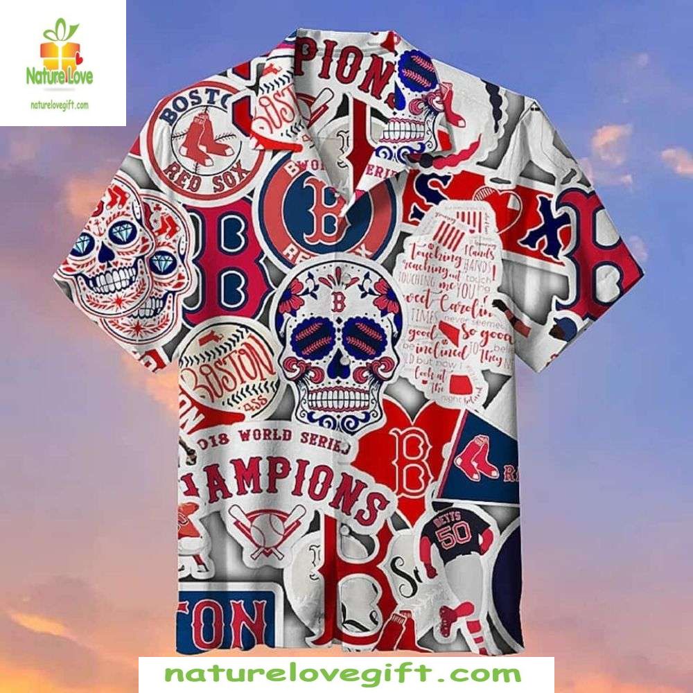 Boston Red Sox Sugar Skull Hawaiian Shirt MLB Baseball Apparel Navy