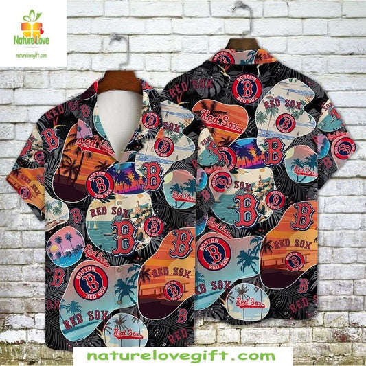 Boston Red Sox Hawaiian Shirt Retro Summer Sunset Palms MLB Baseball Apparel