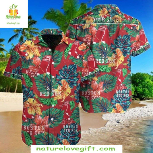 Boston Red Sox Hawaiian Shirt Tropical Floral MLB Baseball Apparel