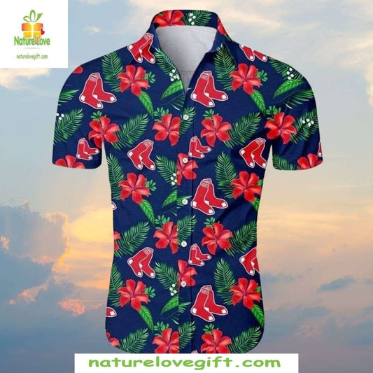 Boston Red Sox Hawaiian Shirt Tropical Hibiscus Palm Aloha MLB Baseball Apparel