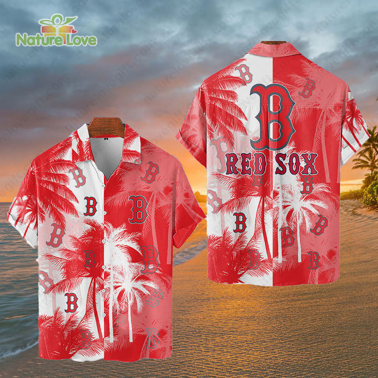 Boston Red Sox Tropical Palm Trees MLB Hawaiian Shirt