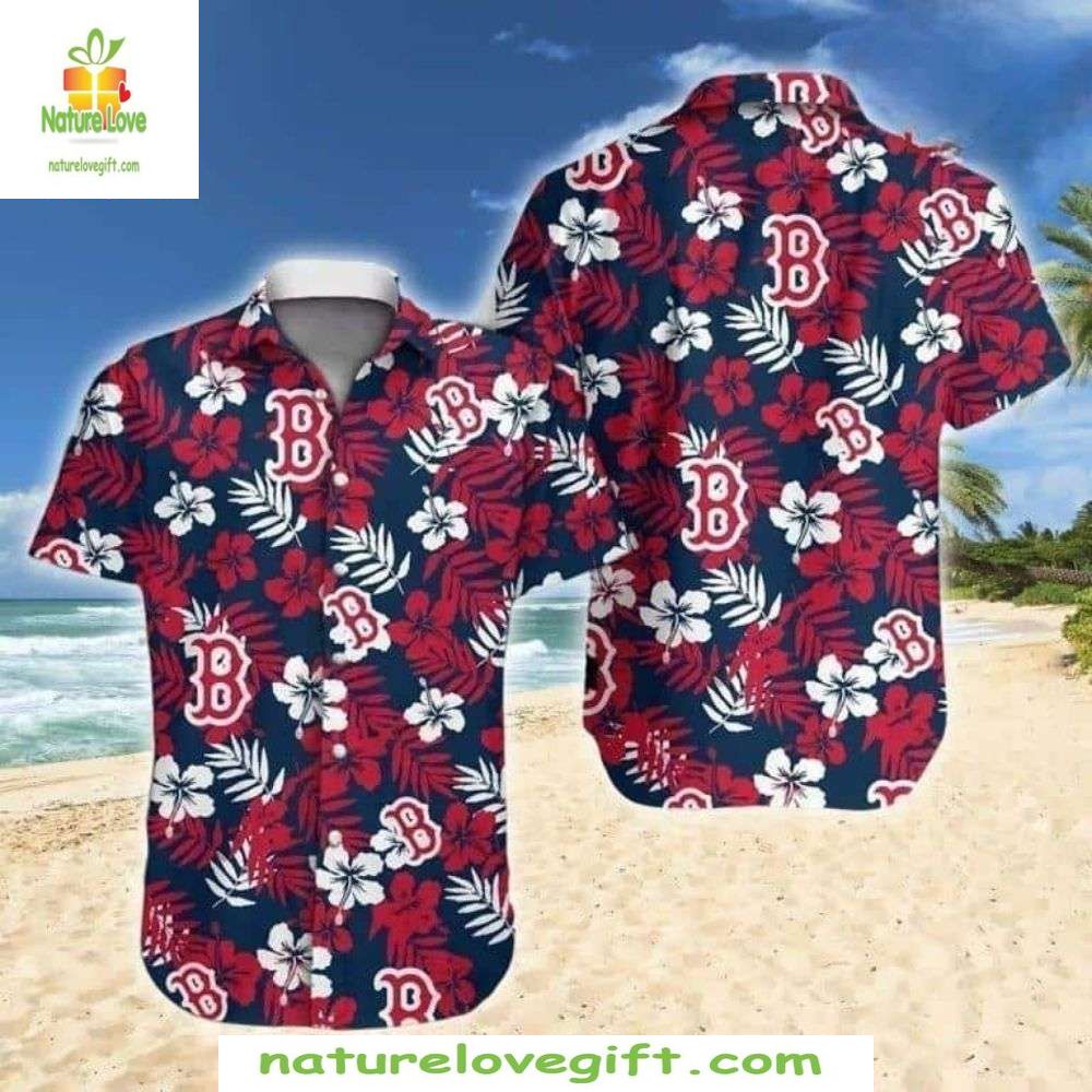 Boston Red Sox Hawaiian Shirt Tropical Red Navy Floral MLB Baseball Apparel