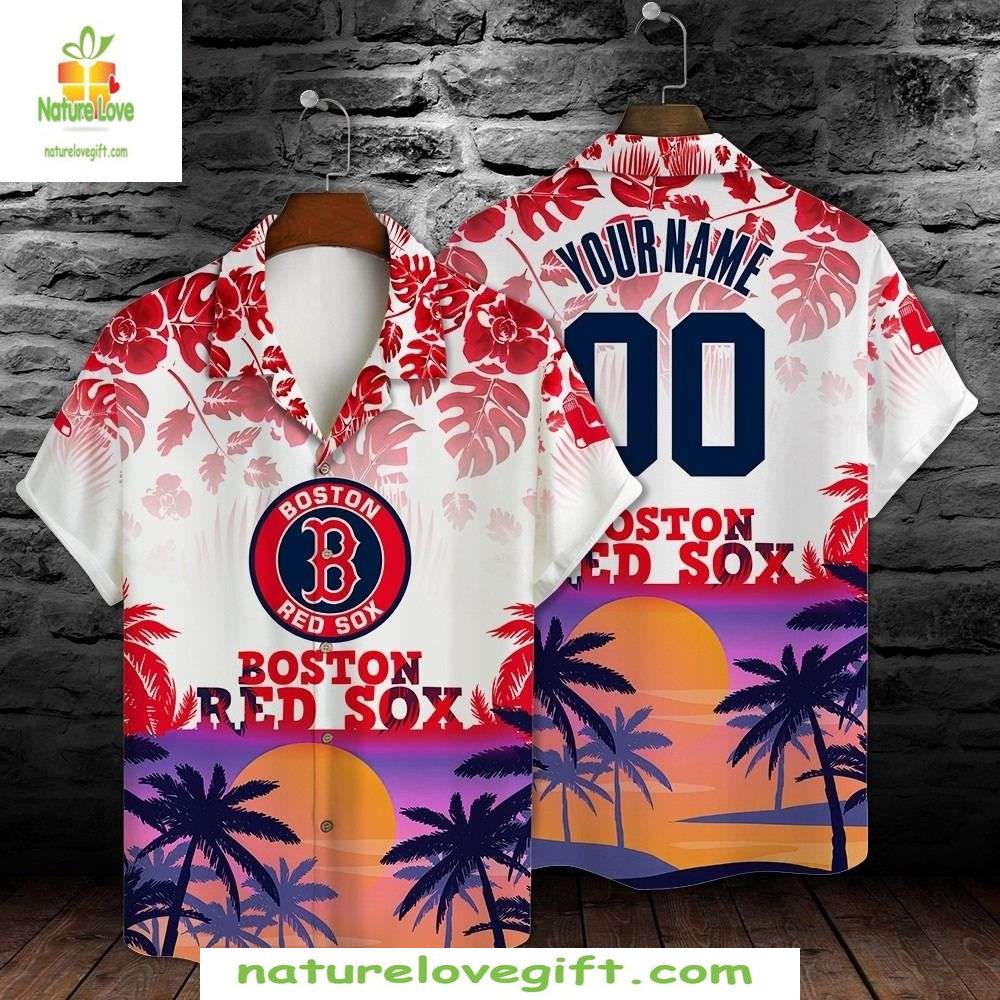 Boston Red Sox Hawaiian Shirt Tropical Sunset Custom Baseball Apparel