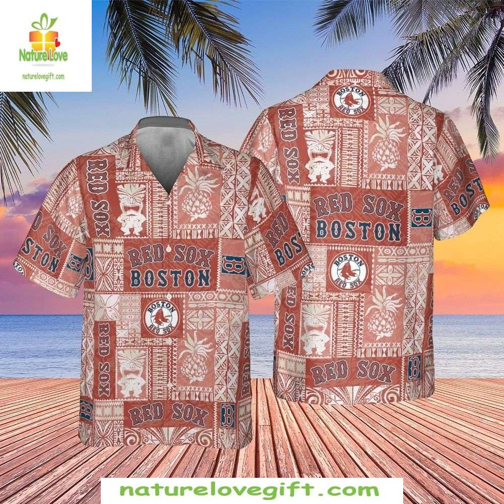 Boston Red Sox Hawaiian Shirt Tropical Tiki Print Baseball Apparel