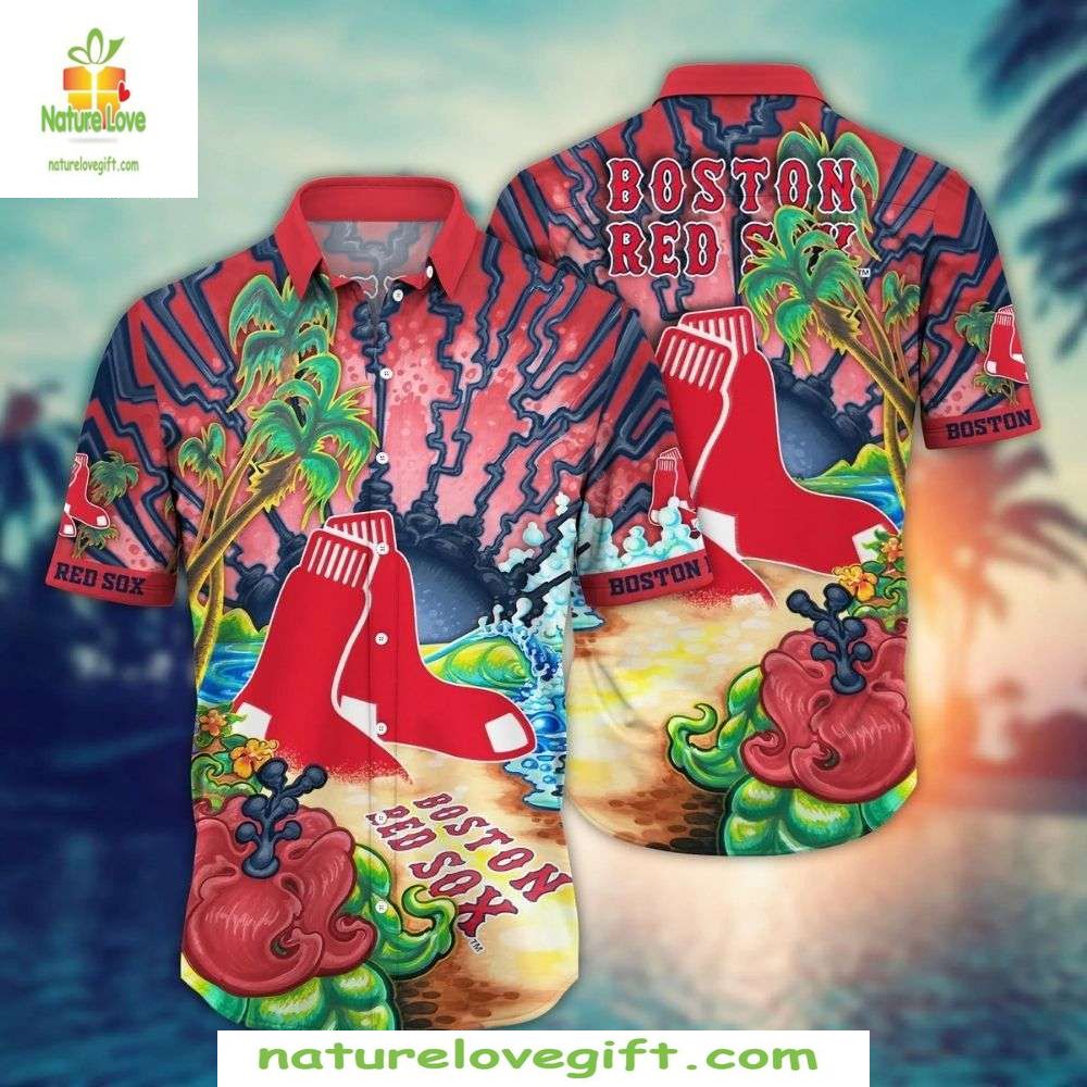Boston Red Sox MLB Hawaiian Shirt Tropical Wave Palm Tree Baseball Apparel