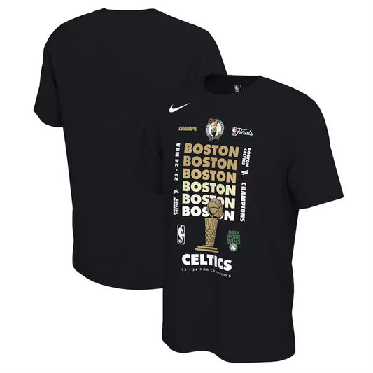 Boston Celtics Black 2024 Finals Champions Celebration Expressive T-Shirt