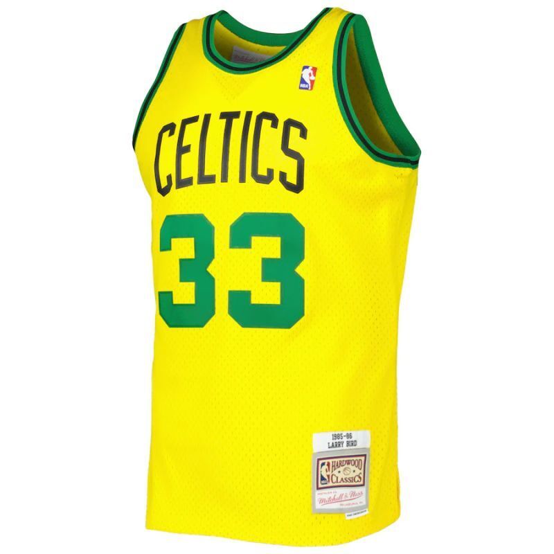 Boston Celtics #33 Larry Bird Celtics 33 # Bird Retro m&n Yellow Premium Mesh Fan Jersey Style 2