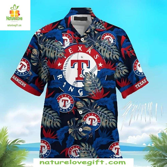 Texas Rangers Hawaiian Shirt Tropical Botanical Pitch MLB Baseball Apparel