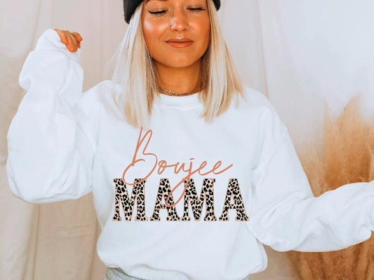 Boujee Mama Sweatshirt & Tshirt Casual Fabric Womenswear Chic Hoodie | InkThreadWorks.com