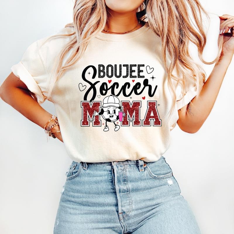Boujee Soccer Mama T-Shirt, Soccer T-Shirt, Sports T-Shirt, Trendy Retro Mom T-Shirt, Hoodie, Sweatshirt | InkThreadWorks.com