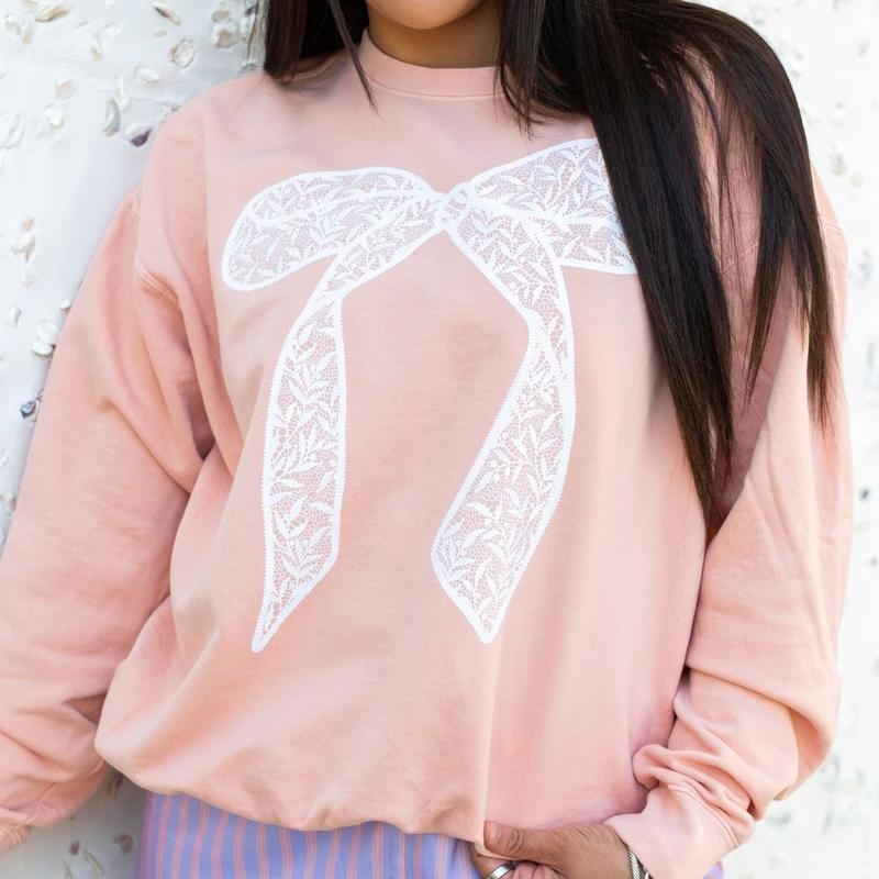 Bow 'Lace It Up' Lightweight Sweatshirt T-Shirts, Hoodie | InkThreadWorks.com