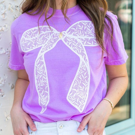 Bow 'Lace It Up' T-Shirt, Preppy Spring Comfort Colors Tee Hoodie, Sweatshirt | InkThreadWorks.com