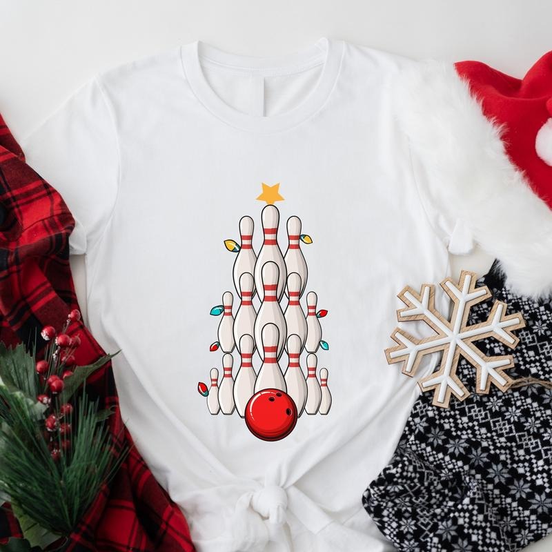 Bowling Christmas Tree Shirt, Bowling Lover Gift Tee, Bowling Player X-mas Shirt, Xmas Bowling Ball Shirt, Matching...